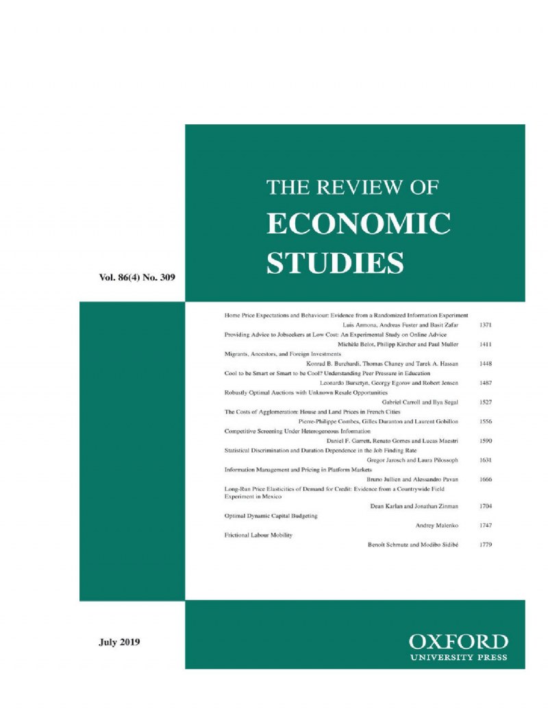 Paper by Fellow Paul Muller in Review of Economic Studies